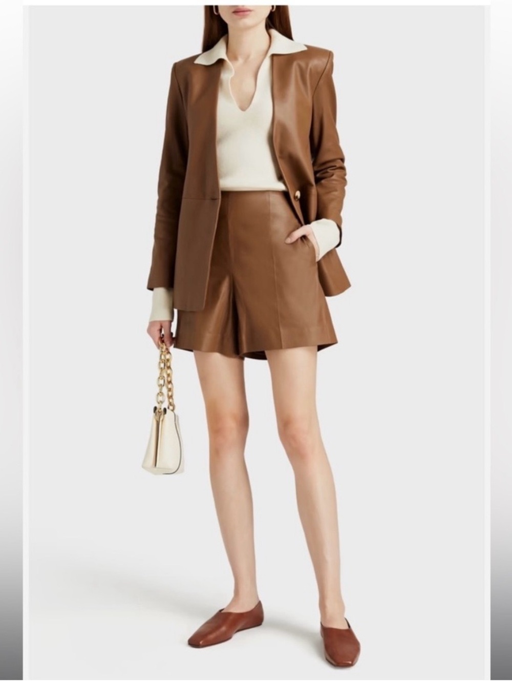 NWT Vince Brown Leather High-Waist Shorts